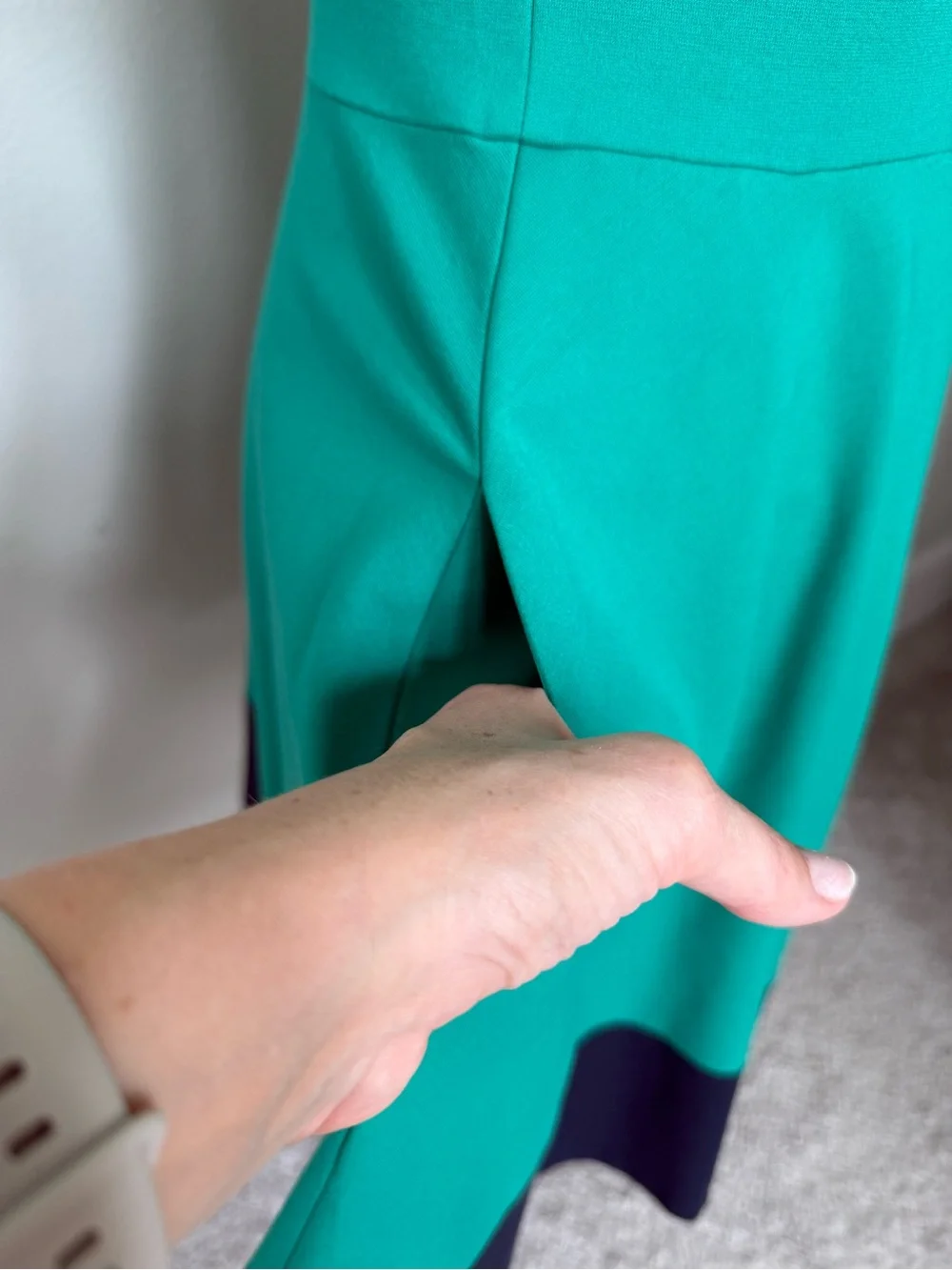 kate spade Emerald Green Fit-and-Flare Dress with Navy Contrast Hem